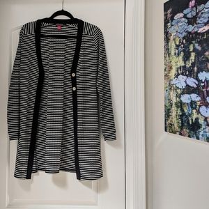 VINCE CAMUTO Black and White Stripe Long Cardigan